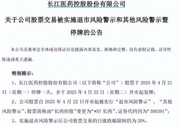 杠杆配资公司 长药控股“披星戴帽”之因